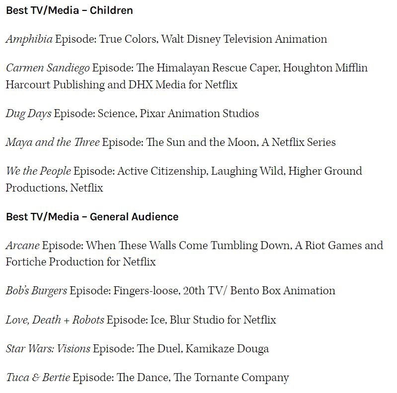 Объявлены номинанты на премию "Энни". С полным списком можно ознакомиться здесь: 
https://www.annieawards.org/nominations?utm_source=vk.com&utm_medium=social&utm_campaign=obyavleny-nominanty-na-premiy...